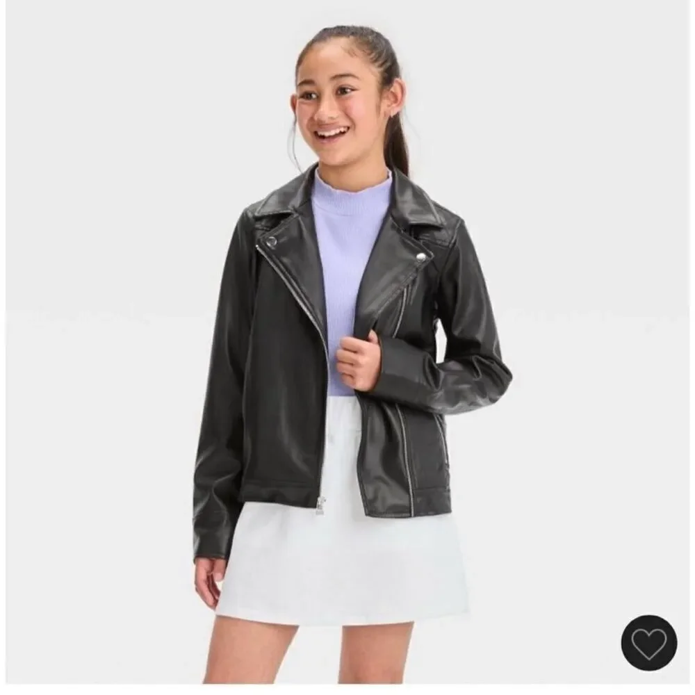 Art Class Girl’s Black Quilted Faux Leather Full Zip Moto Jacket Extra